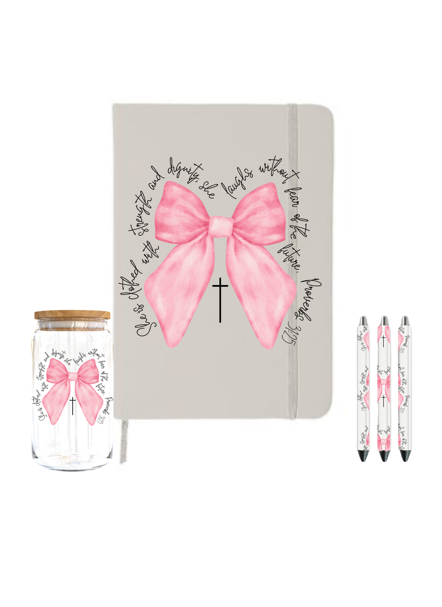 Proverbs She is Clothed with Strength Coquette Bow Dark Pink | Journal UV DTF DECAL