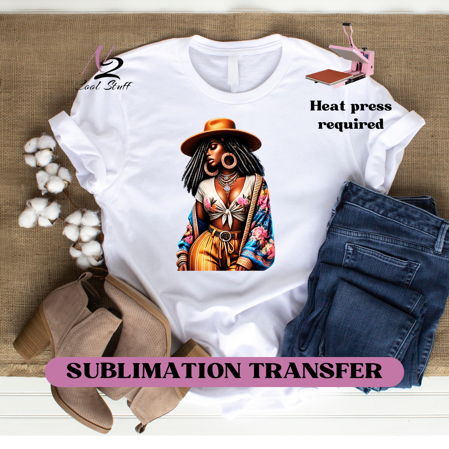 Black Woman with hat- Ready to press transfer