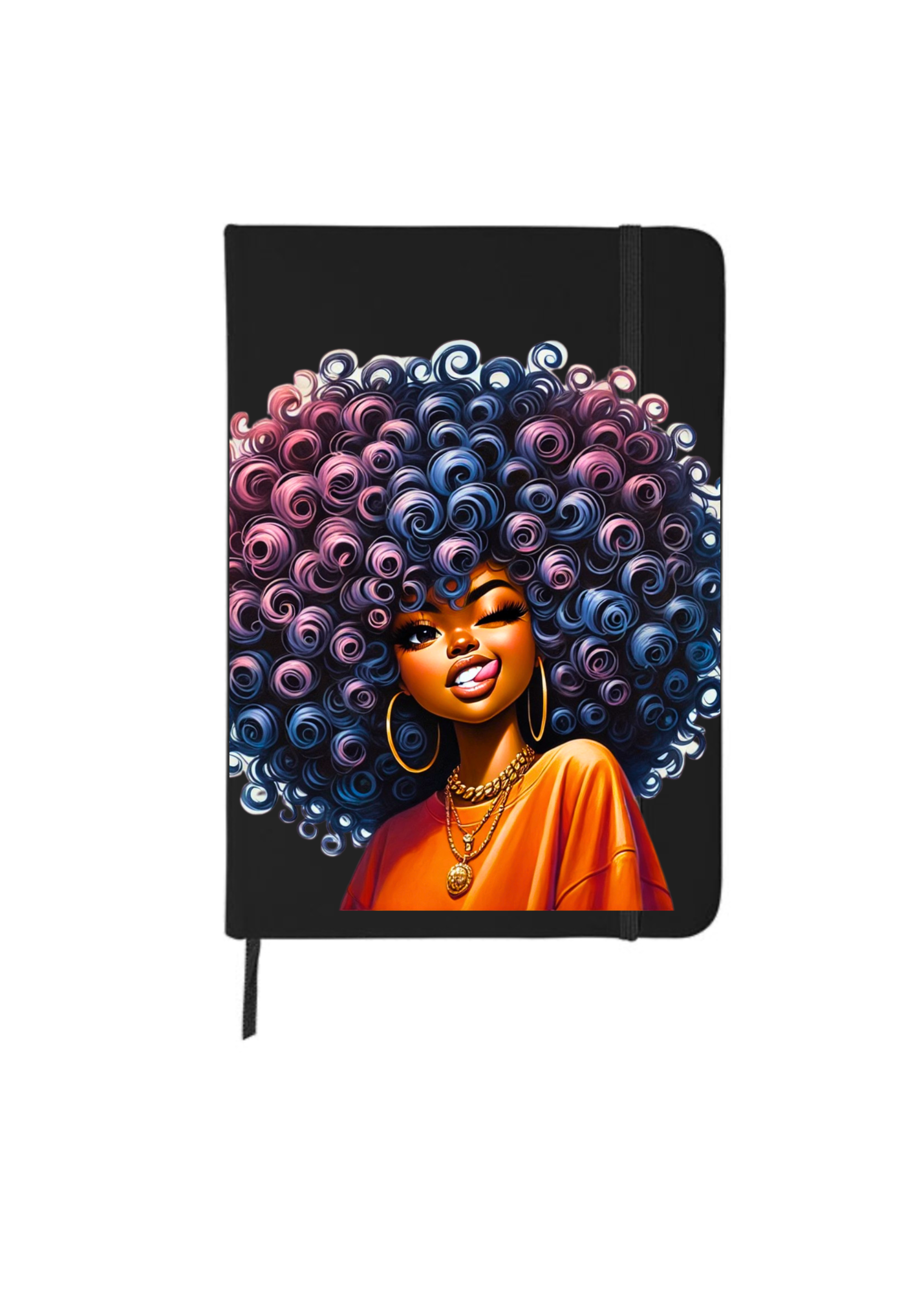 Black Woman curly hair -orange shirt- Journal UV DTF