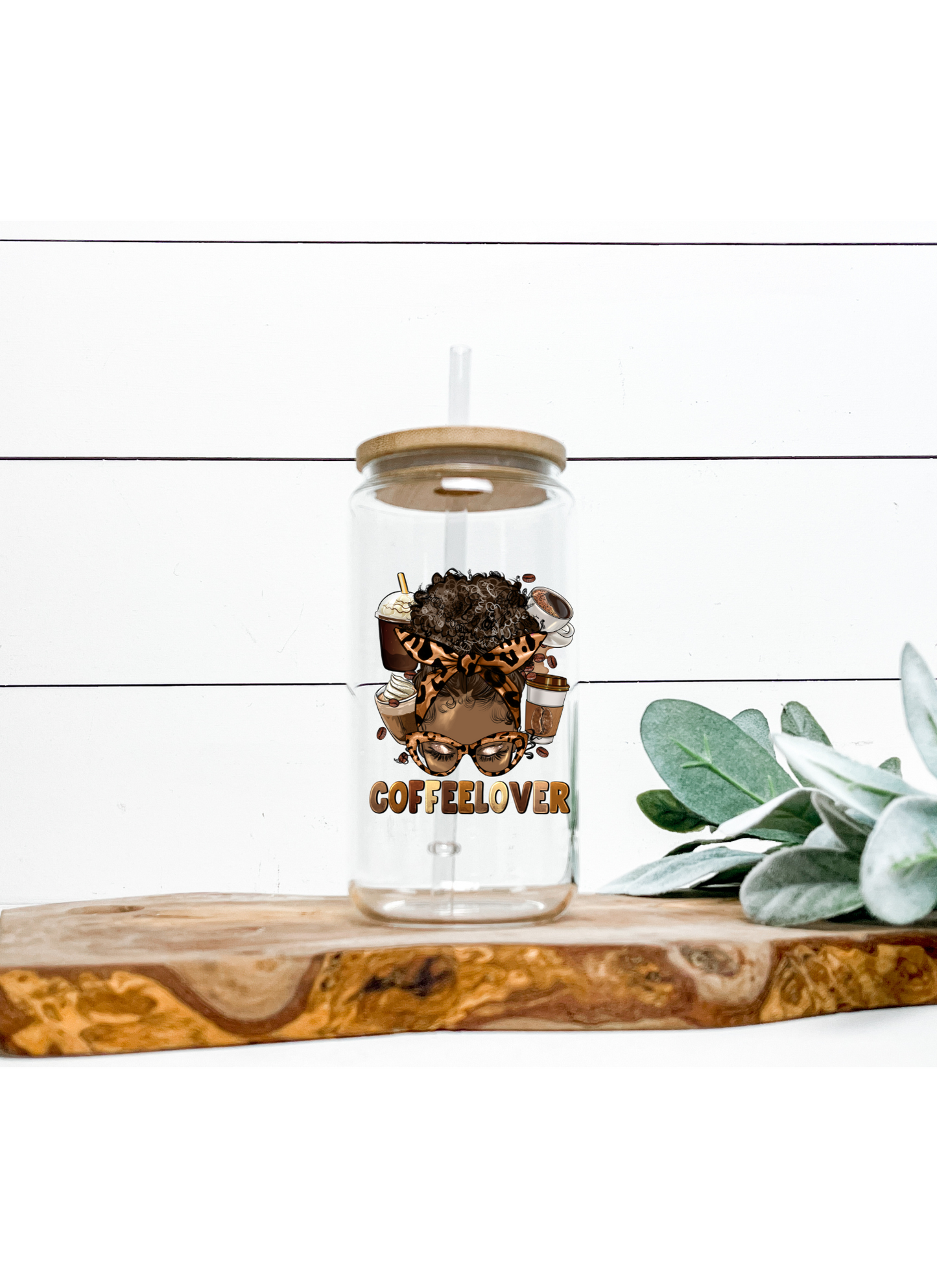 Coffee lover-Curly bun hair -UV DTF DECAL 3''