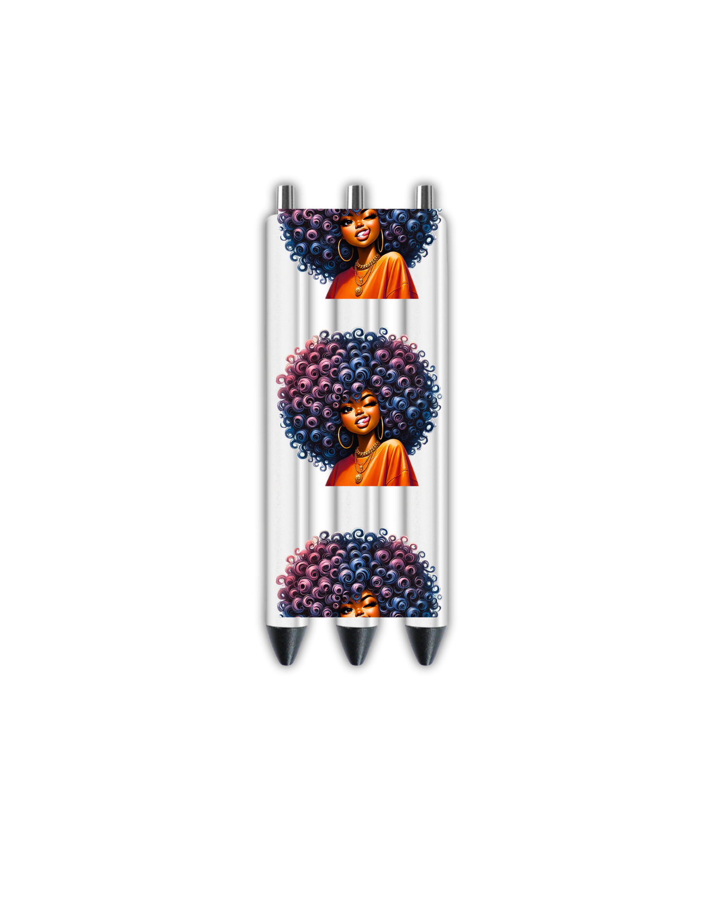 Black Woman curly hair -orange shirt- Journal UV DTF