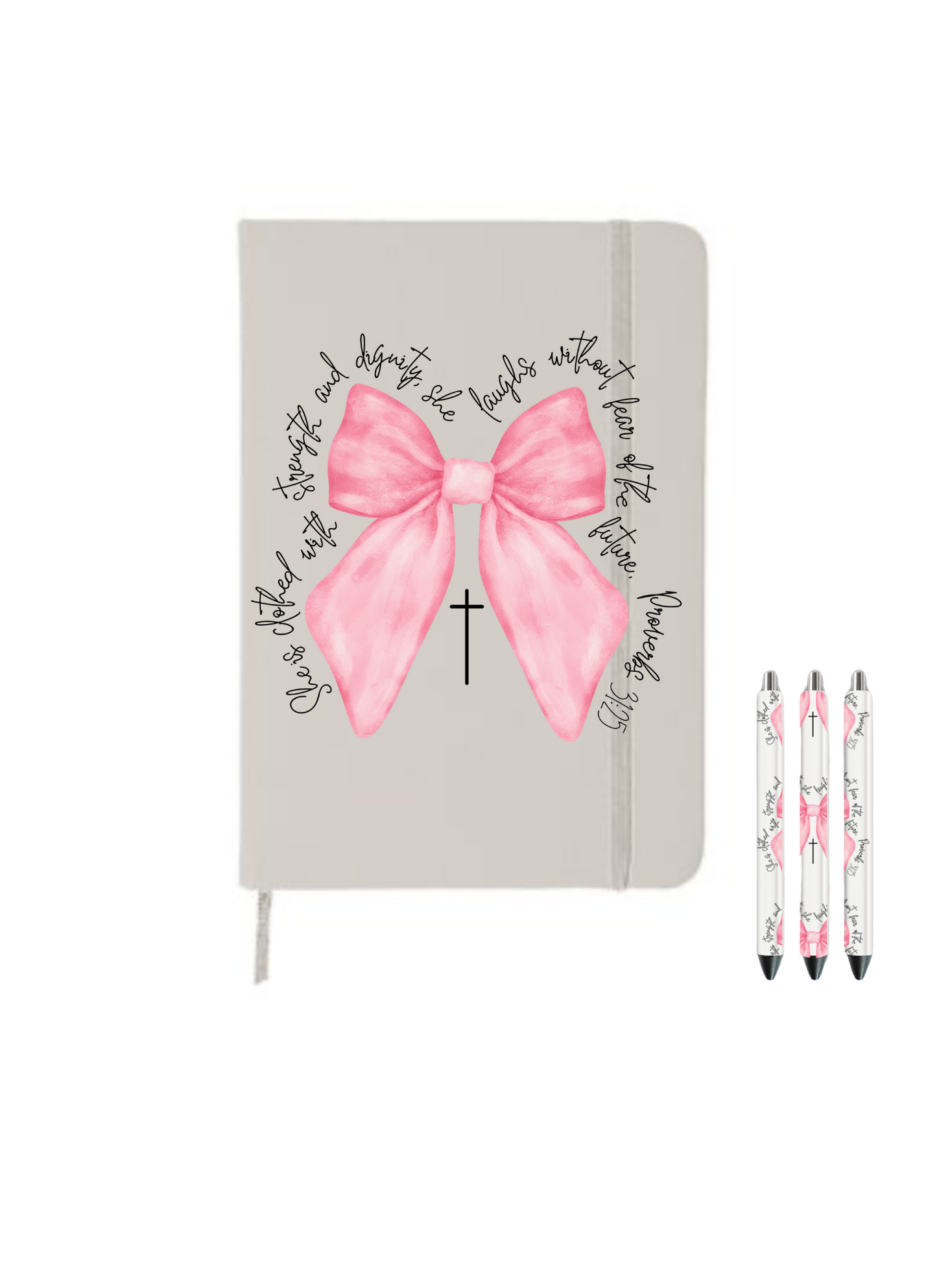 Proverbs She is Clothed with Strength Coquette Bow Dark Pink | Journal UV DTF DECAL