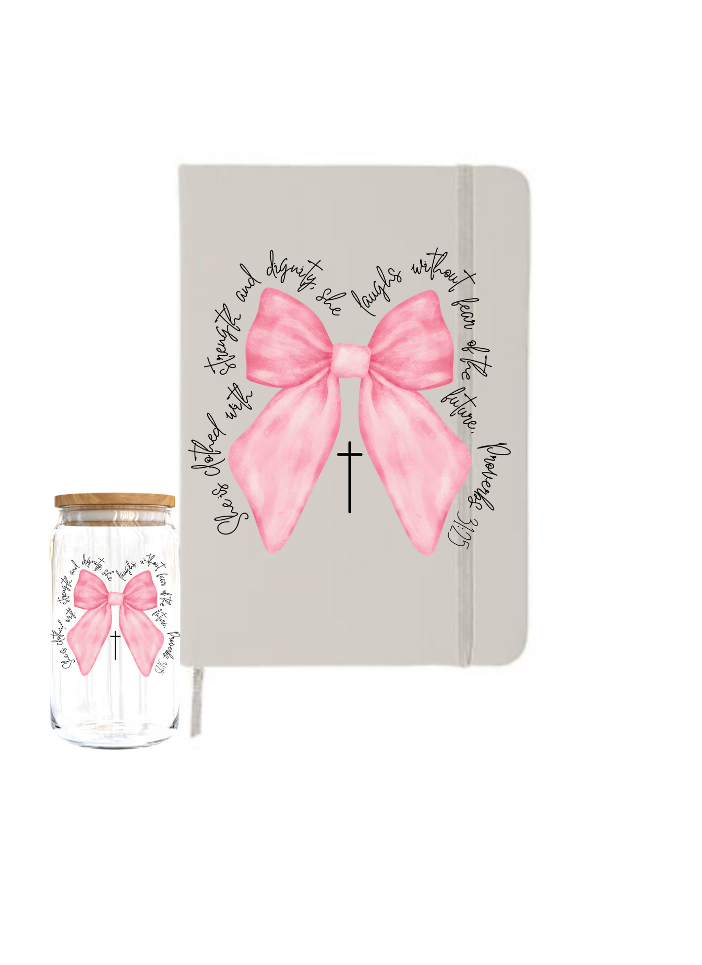 Proverbs She is Clothed with Strength Coquette Bow Dark Pink | Journal UV DTF DECAL