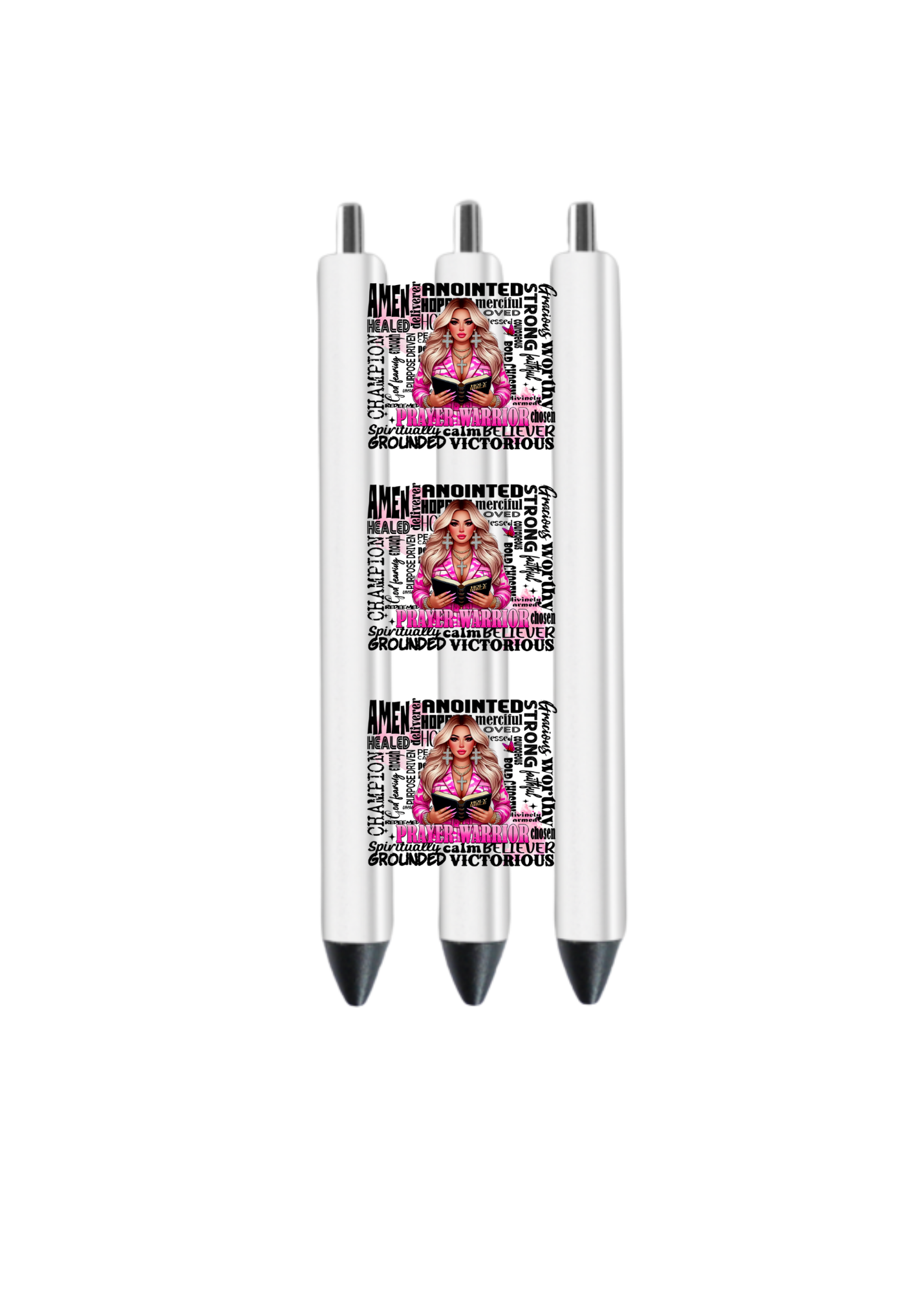 Prayer warrior *blonde hair Pink clothes*- (Christian related)-UV DTF