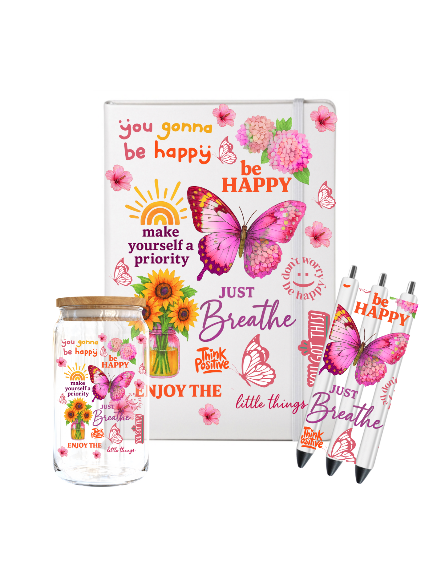 you gonna be happy (pink butterfly )- Journal UV DTF DECAL