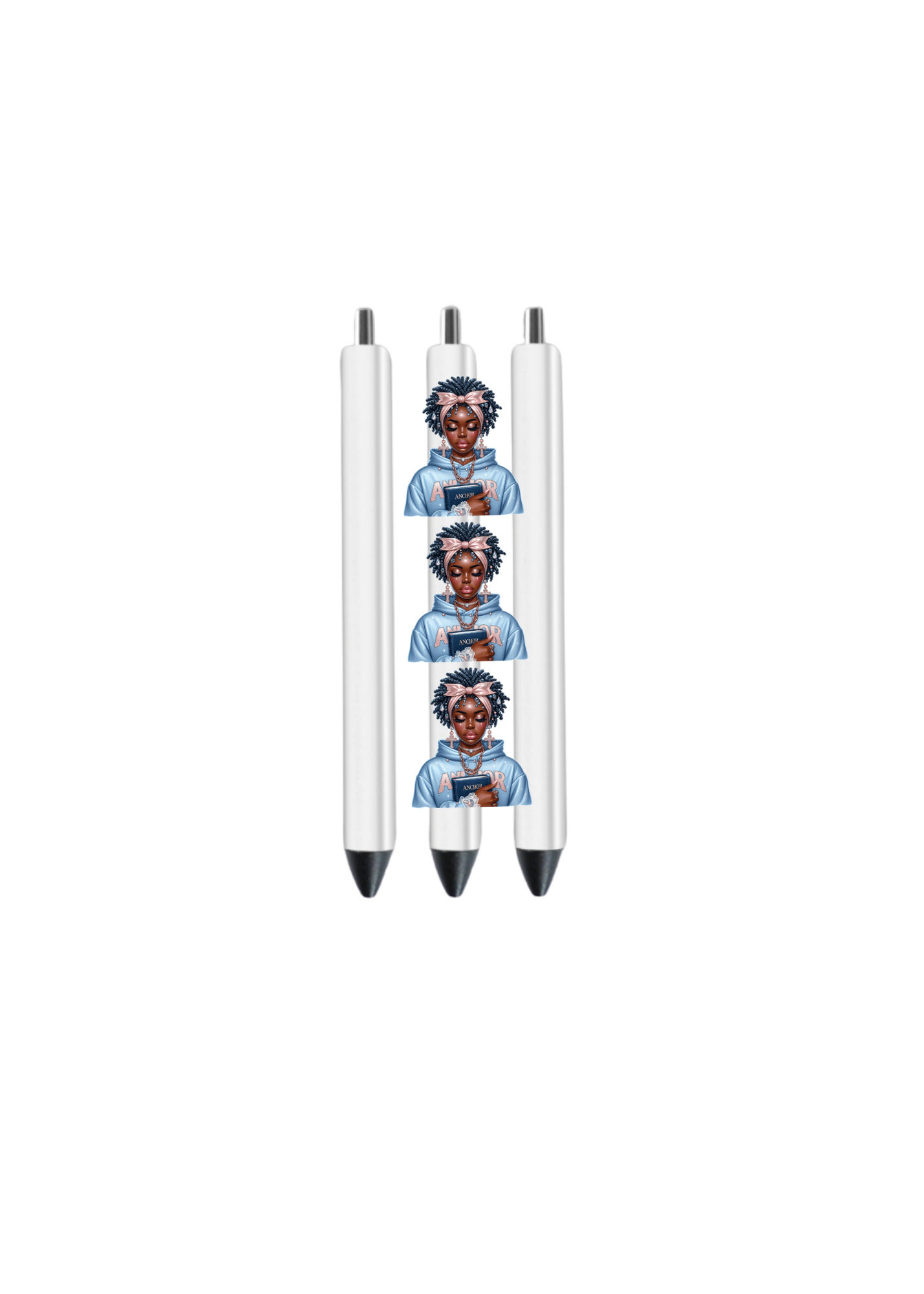 Amor - black woman pink bow & Sky blue sweater shirt -UV DTF