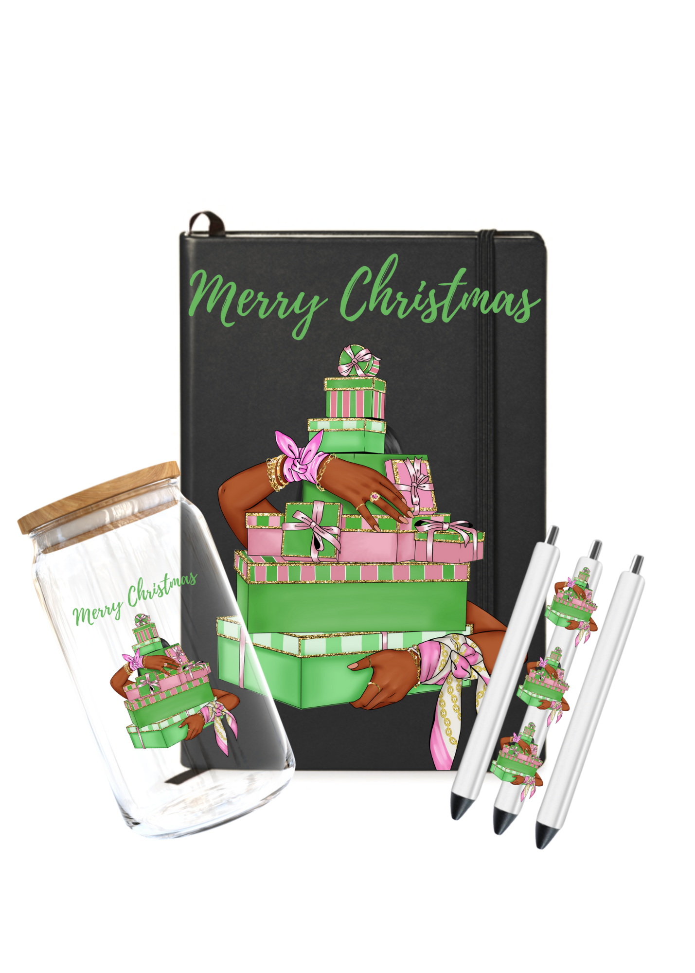 Merry Christmas (Gift boxes) PINK, GREEN-UV DTF