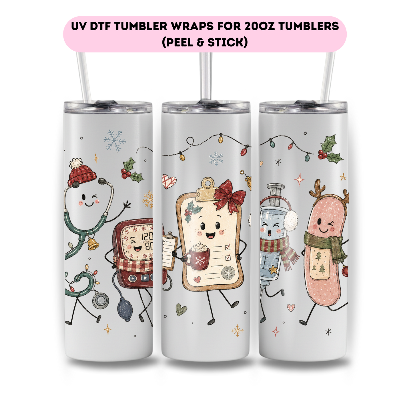Medical Field ( Christmas theme) -FULL WRAP UV DTF DECAL