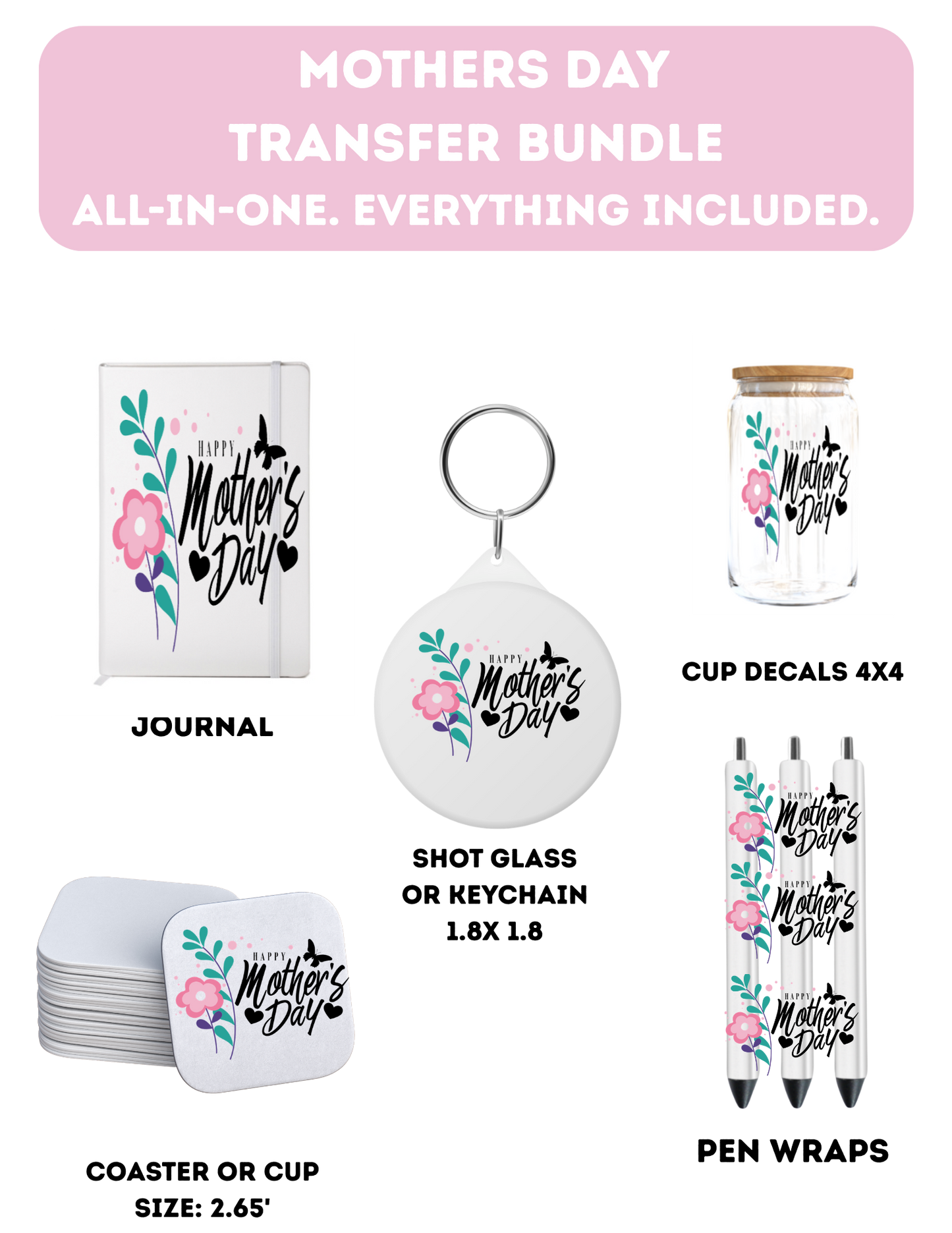 Happy Mothers Day (with flowers) -Everything Included-UV DTF