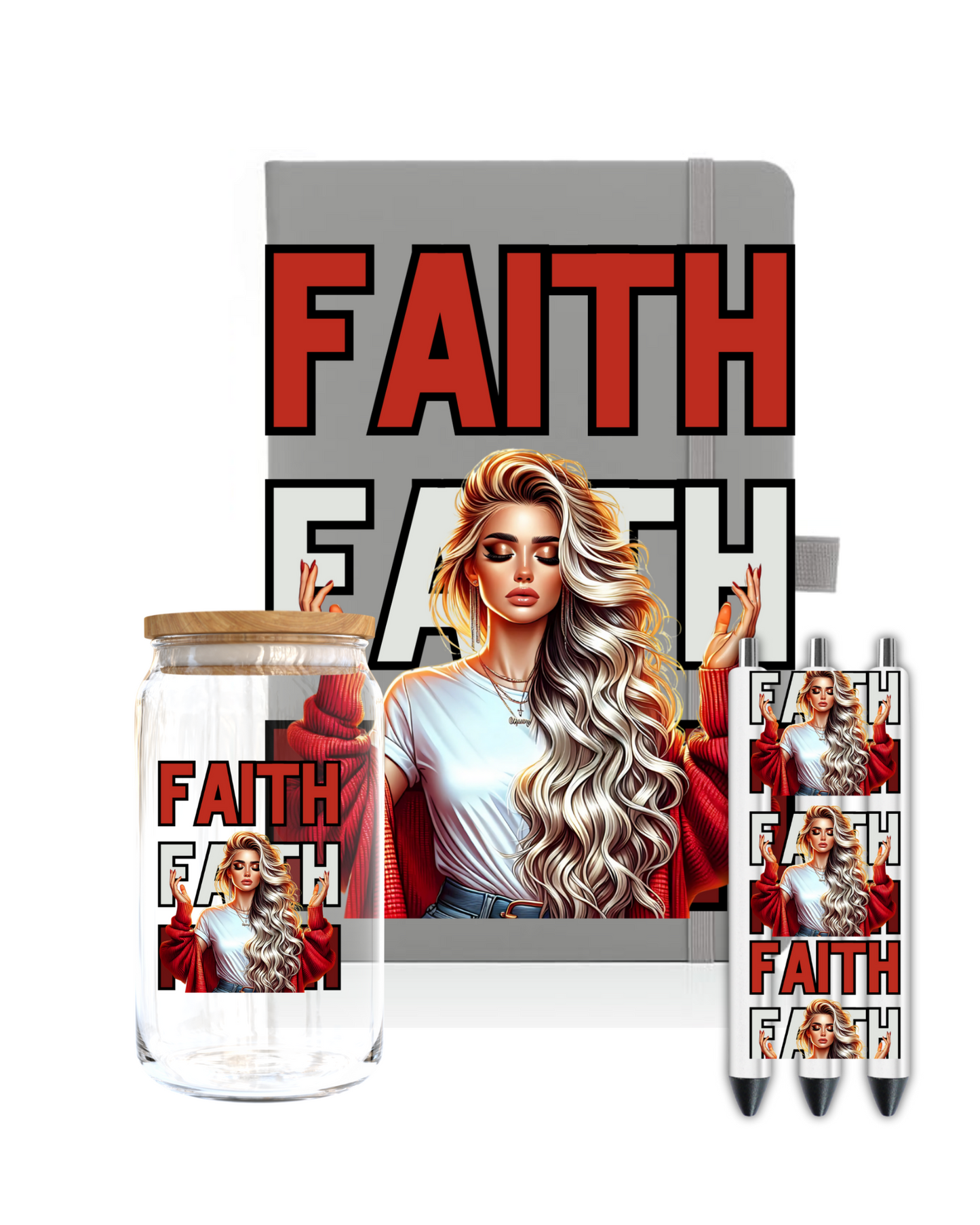 Faith - red -blonde hair - Journal UV DTF