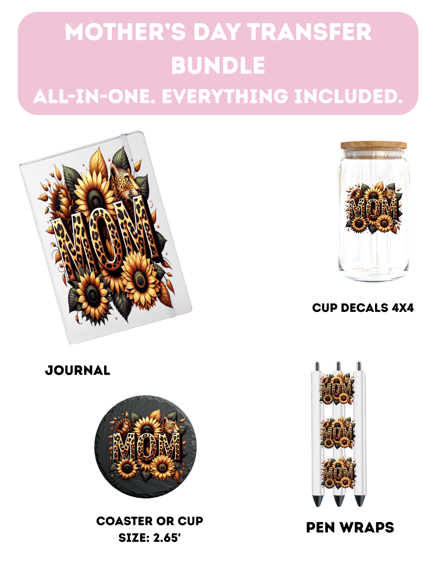 MOM Leopard & Sunflowers- Everything Included-UV DTF