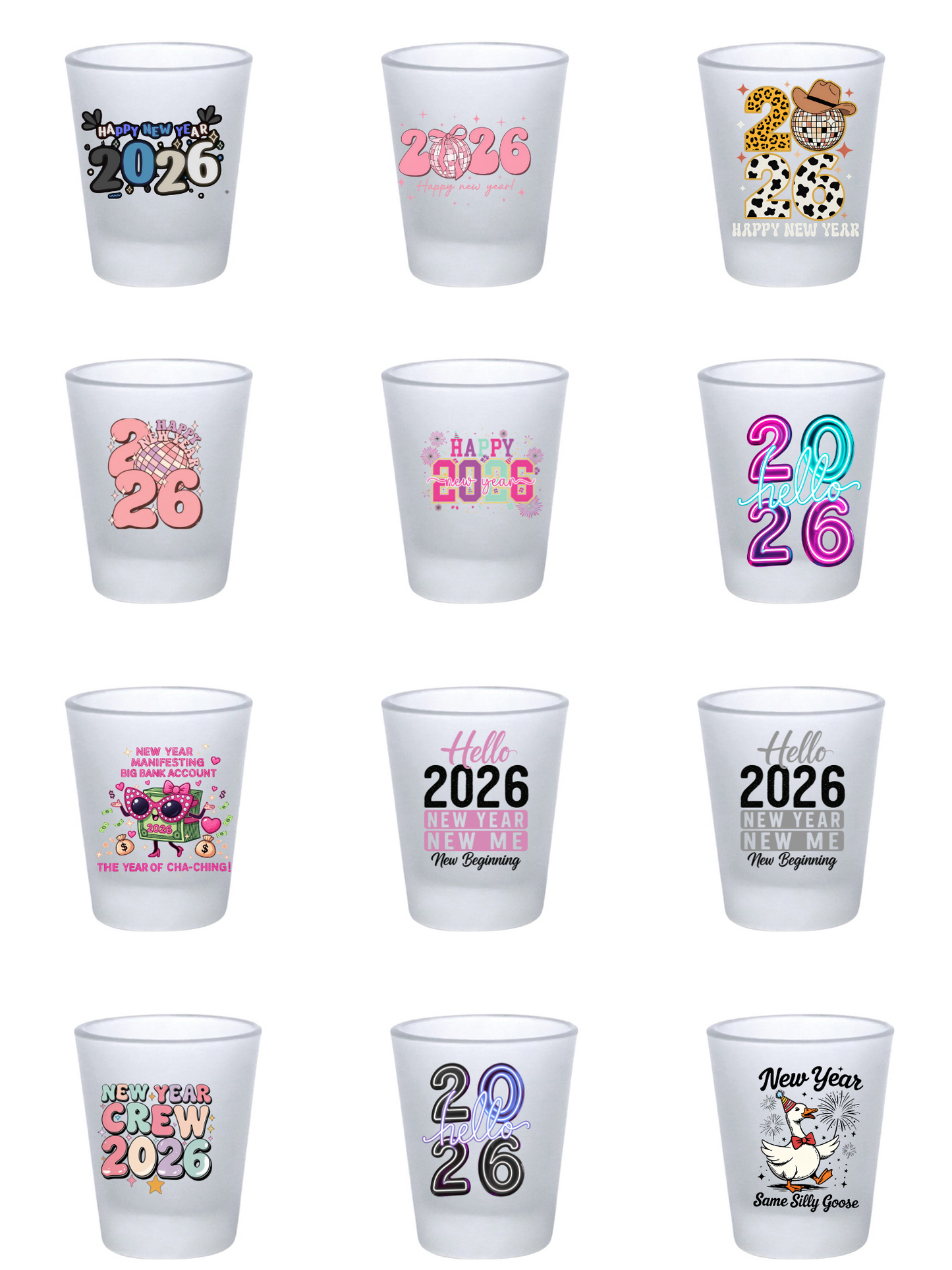 New year 2026 - 12 decals -Shot glasses or keychain (