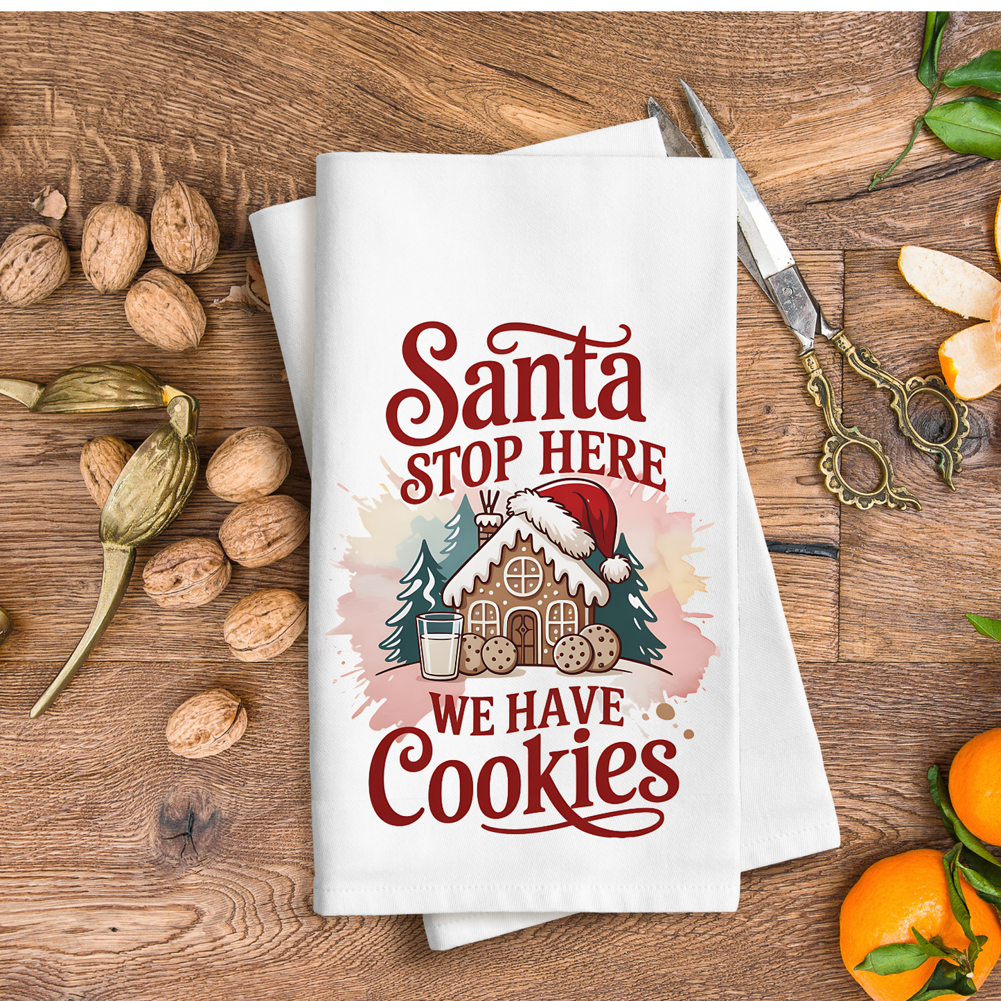 Santa stop here we have cookies - Kitchen Towel DTF