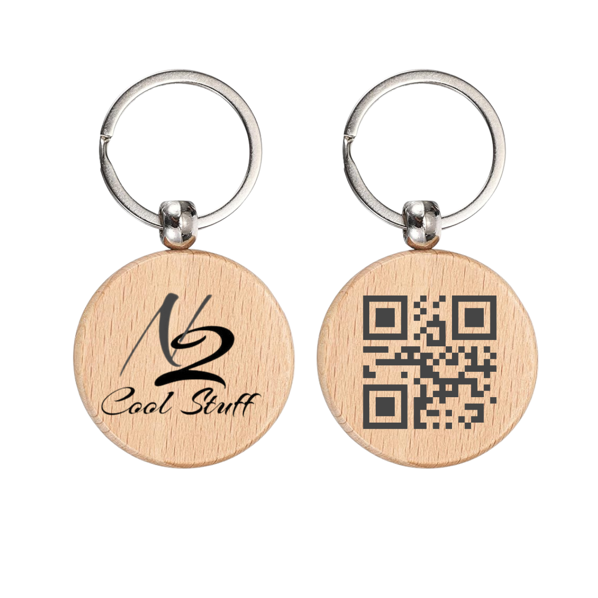 Wooden Keychains Perfect for Company Events, Open Houses, or Thank You Gift for Employees. Company logo in front, and QR code in back.