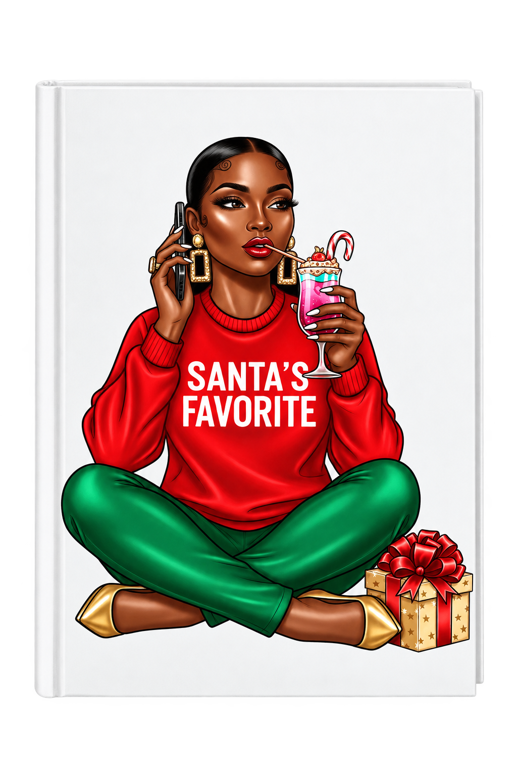 Santa's Favorite (holding phone silk back pony tail ) (Christmas theme) -UV DTF