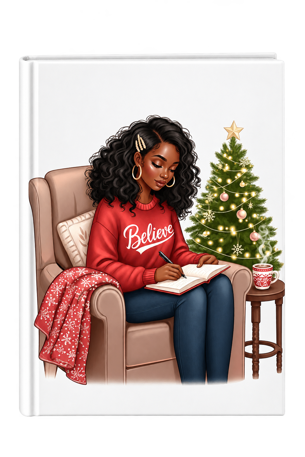 Believe (Lady siting on chair writing in journal ) -UV DTF