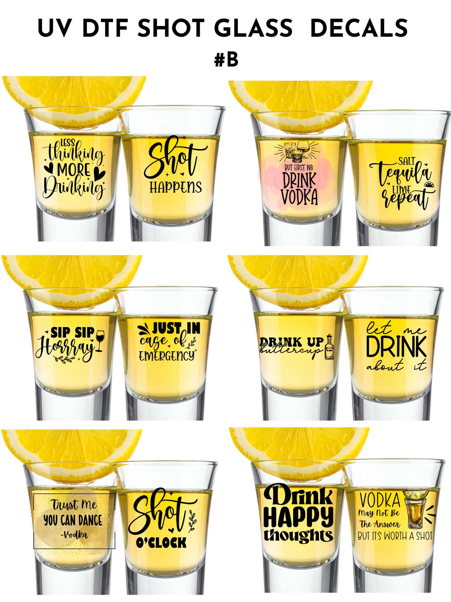 BUNDLE #B- 12 decals -Shot glasses or keychain