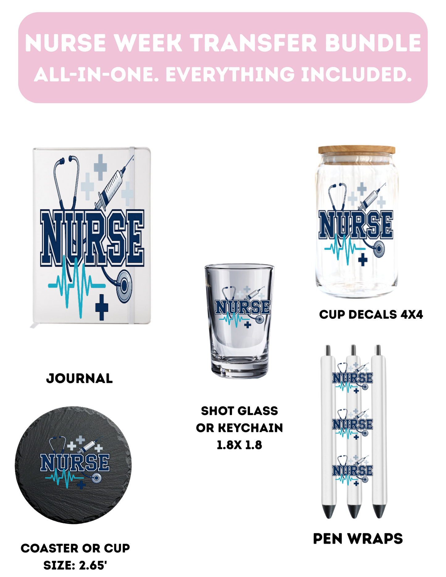 Nurse (Navy Blue & Sky Blue) theme- Everything Included-UV DTF