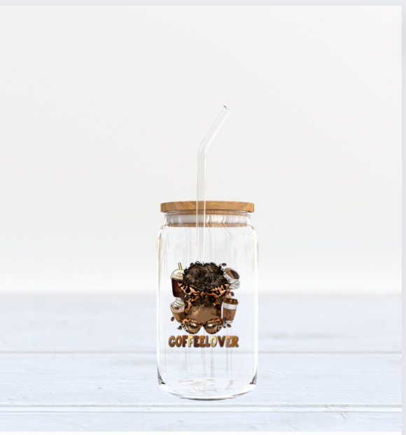 Coffee lover-Curly bun hair -UV DTF DECAL 3''