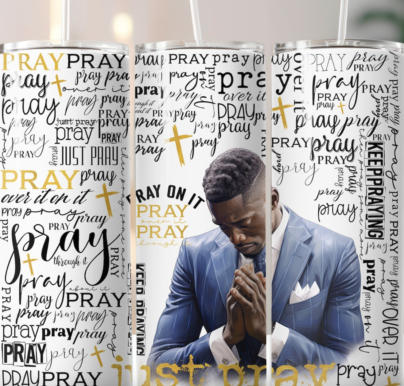 Black men praying- 20oz Skinny Tumbler Sublimation