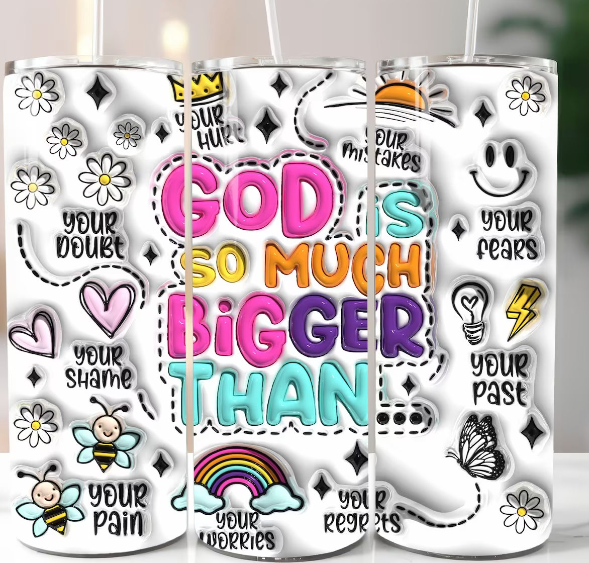 3D Inflated God Is So Much Bigger Than- 20oz Skinny Tumbler Sublimation