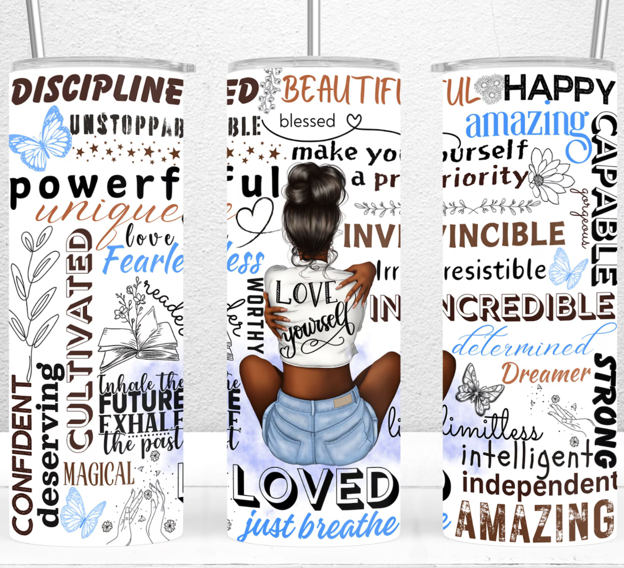 Love Yourself Black Woman 20oz Skinny Tumbler Sublimation