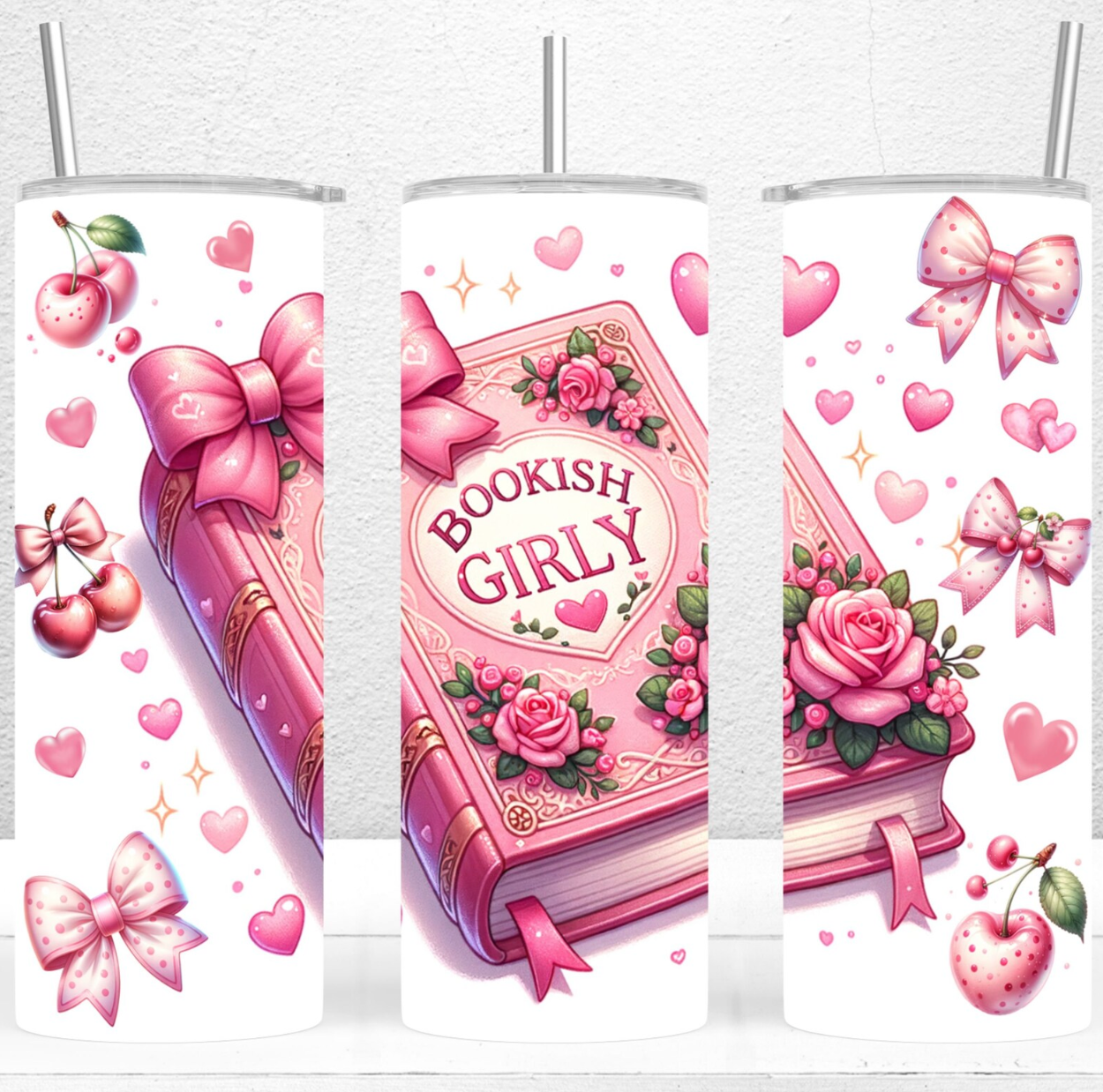 Coquette Pink Bookish Girly Aesthetic 20oz Skinny Tumbler Sublimation