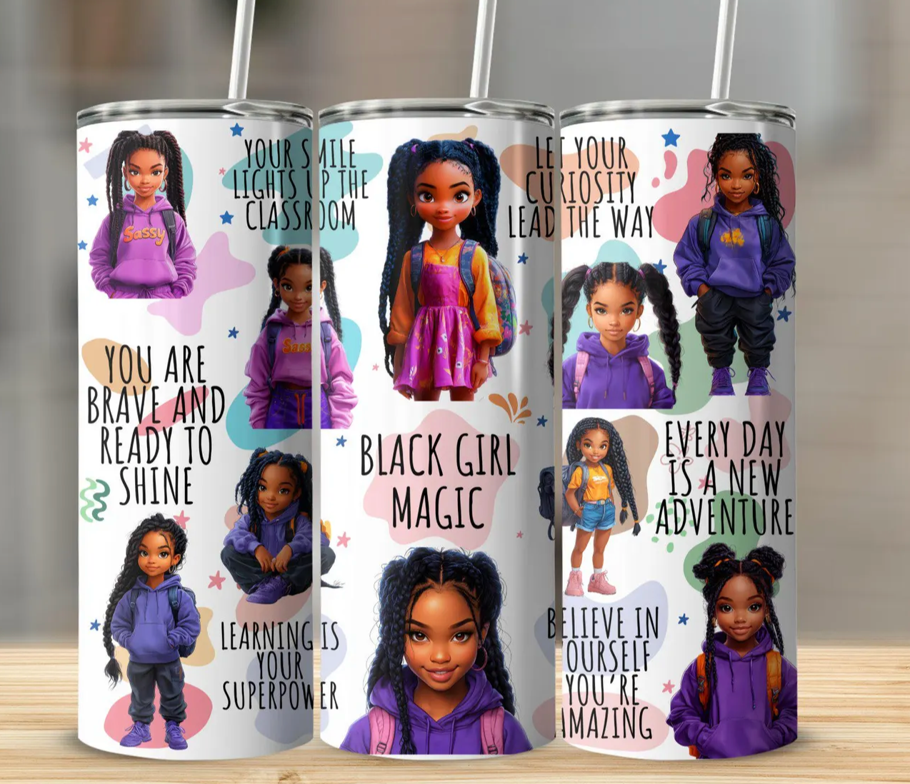 Black Girl Magic Affirmations -20oz Skinny Tumbler