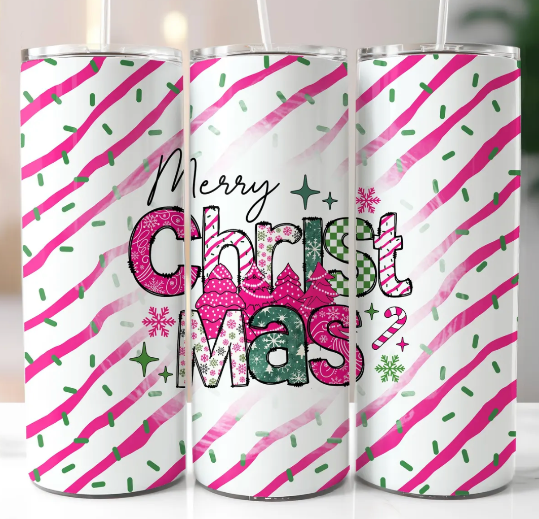 Retro Pink Christmas -20oz Skinny Tumbler