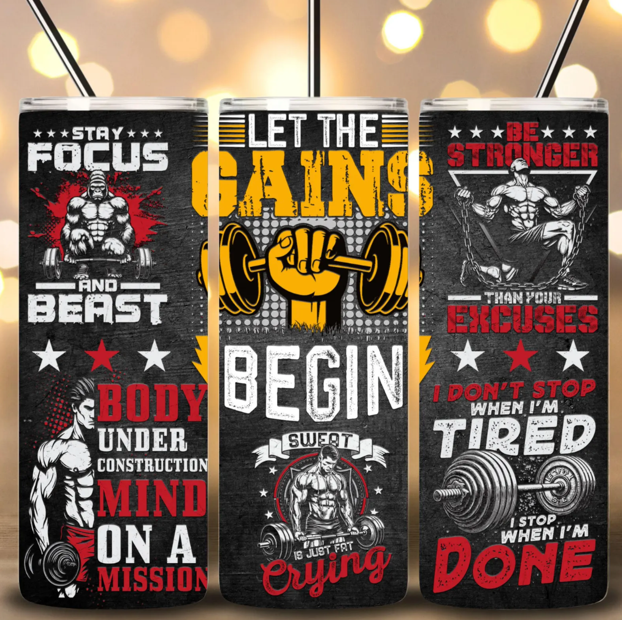 Gym Motivational Affirmations -20oz Skinny Tumbler