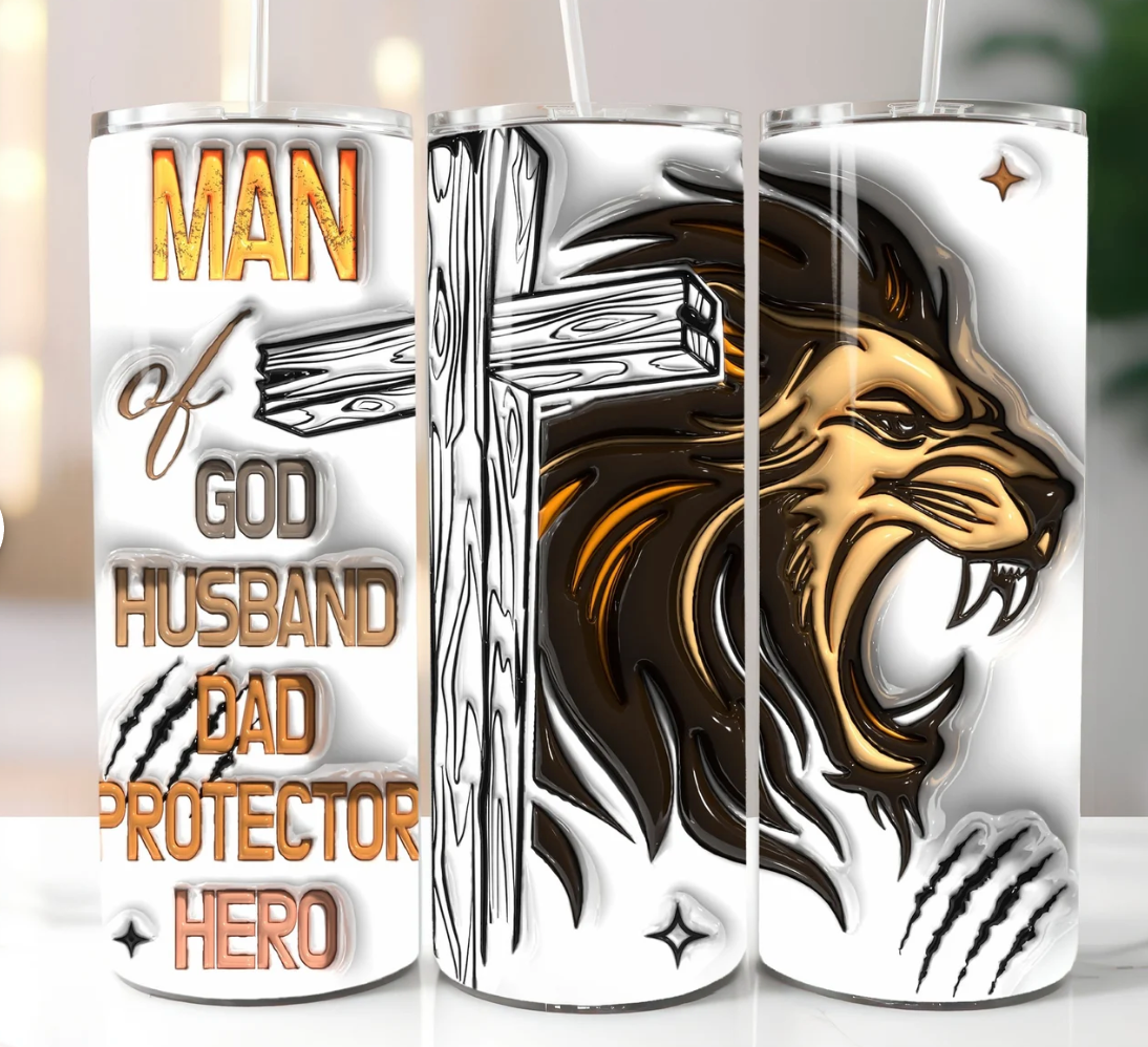 Man of God 3d-20oz Skinny Tumbler Sublimation