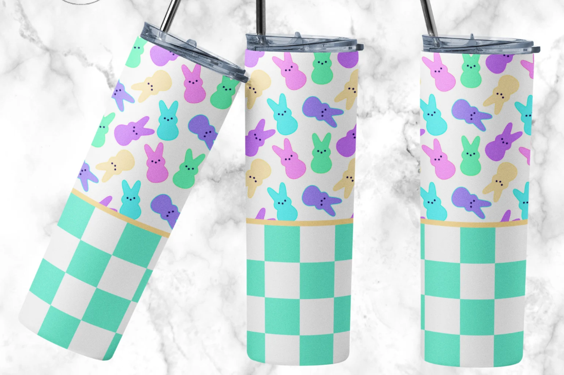 Aqua blue Checker Easter-20oz Skinny Tumbler