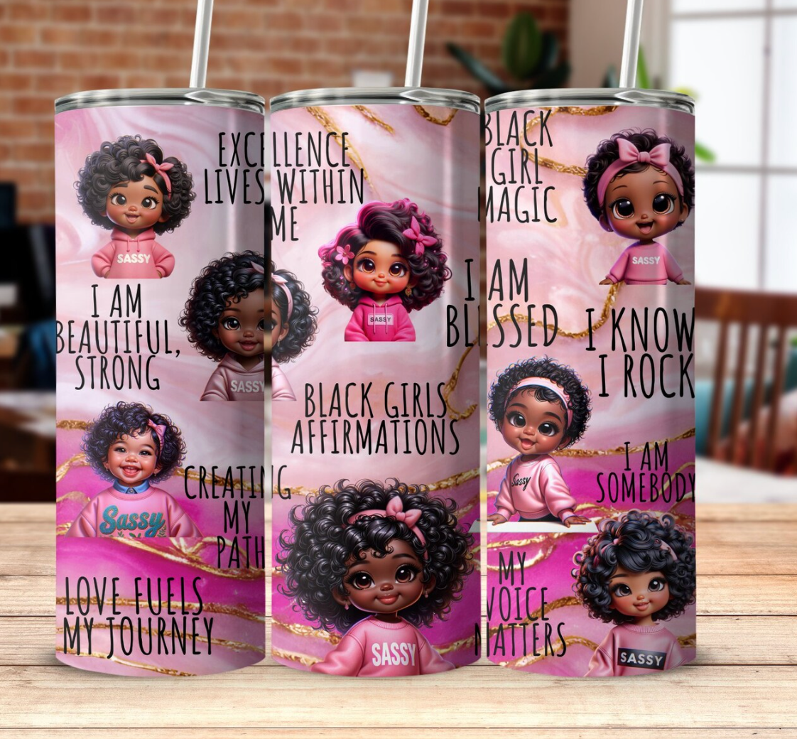 Marble Black Girls, I Am Worth It Positive-20oz Skinny Tumbler