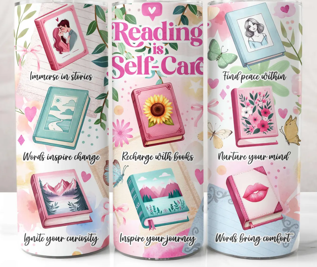 Book Tumbler Wrap Reading is Self-Care-20oz Skinny Tumbler