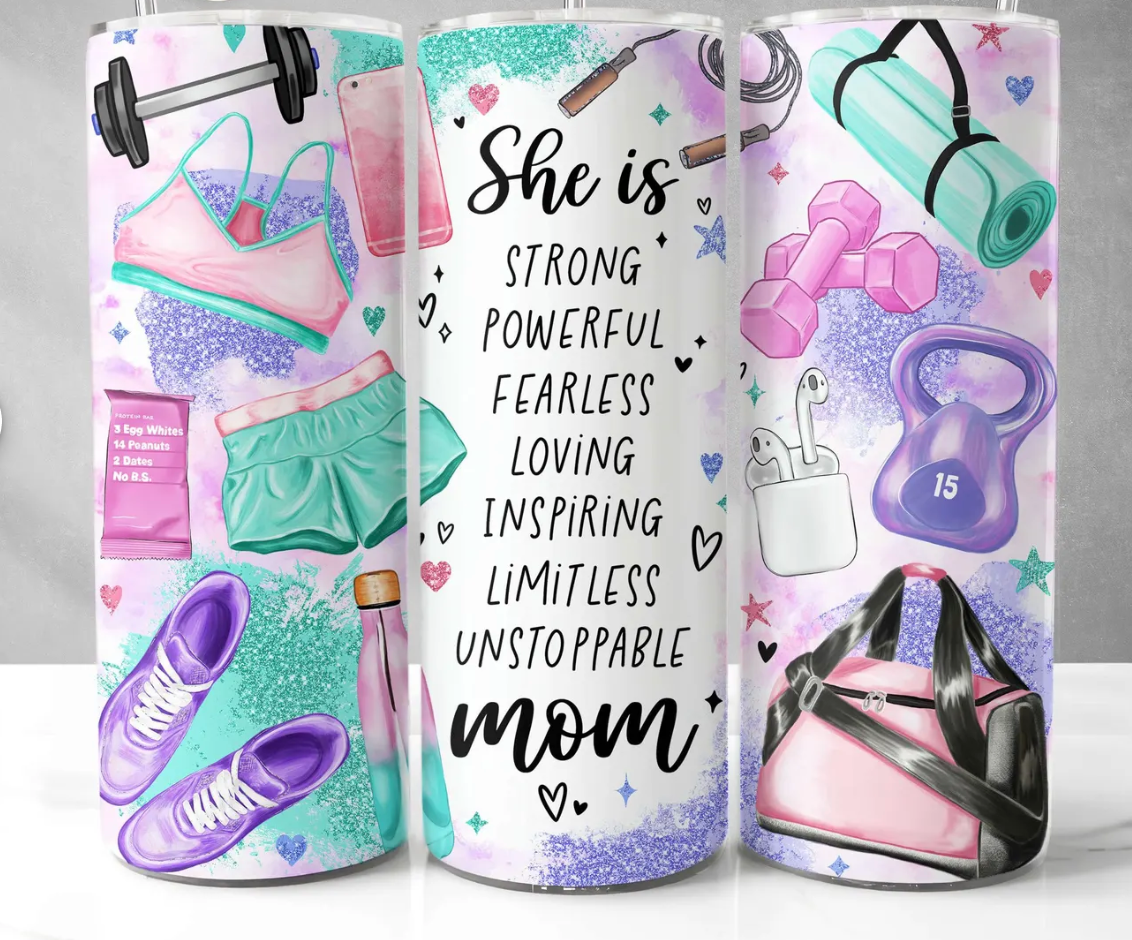 Fitness Mom Tumbler Wrap PNG Mum Gym Lovers Workout-20oz Skinny Tumbler