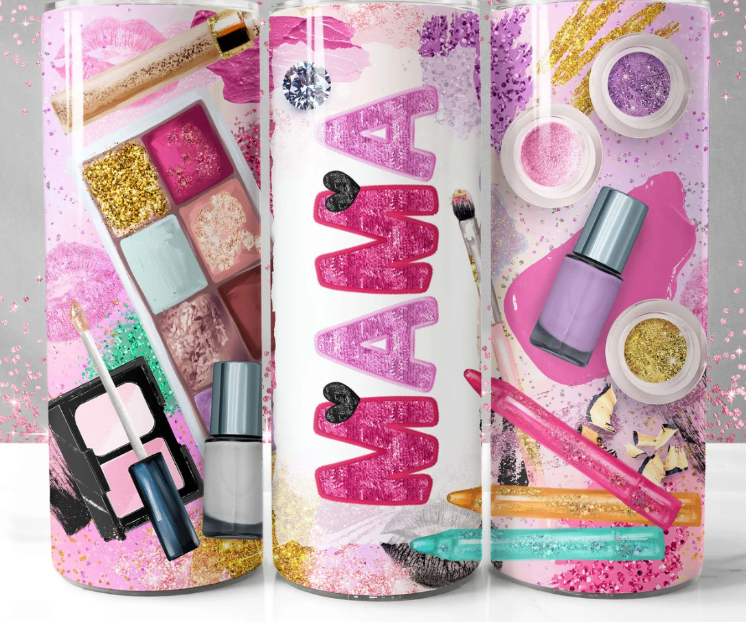 Mama Tumbler Wrap Design Makeup Glitter-20oz Skinny Tumbler