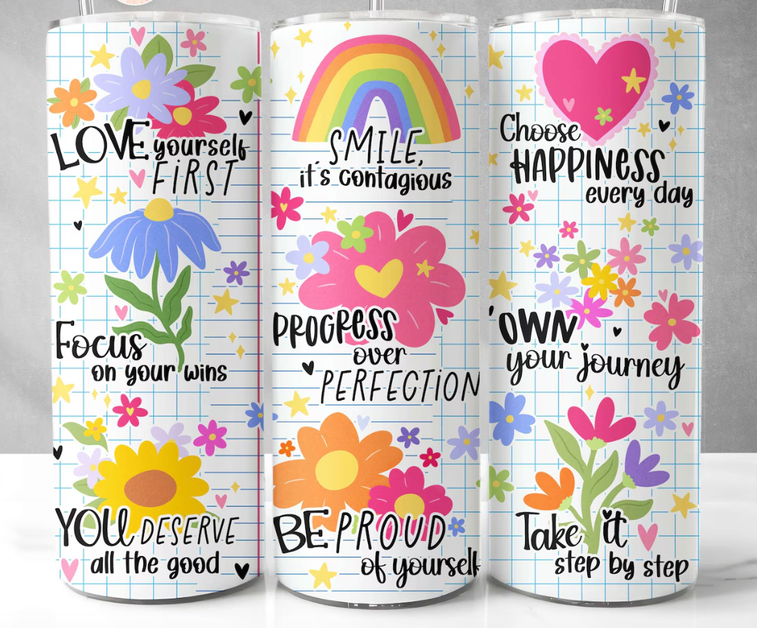 Positive Inspirational Quotes Cute Floral -20oz Skinny Tumbler