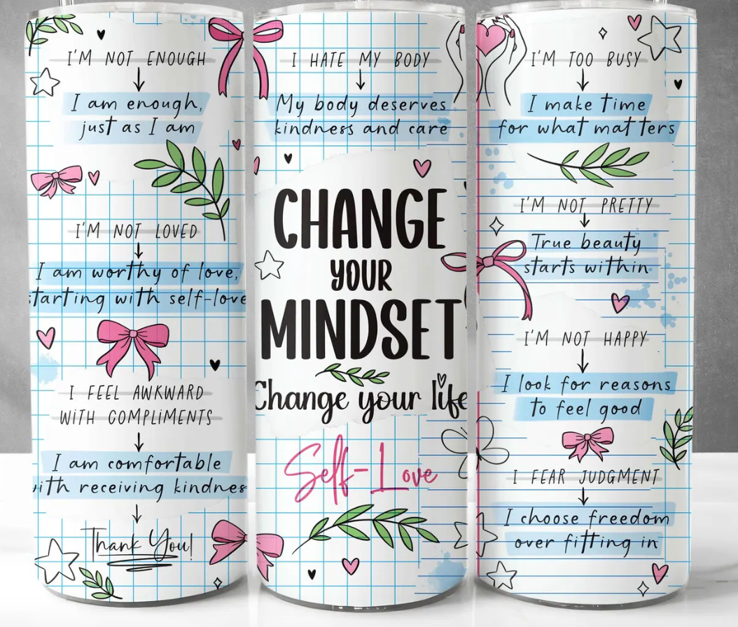 Love Doodle Change Your Mindset Change Your Life-20oz Skinny Tumbler