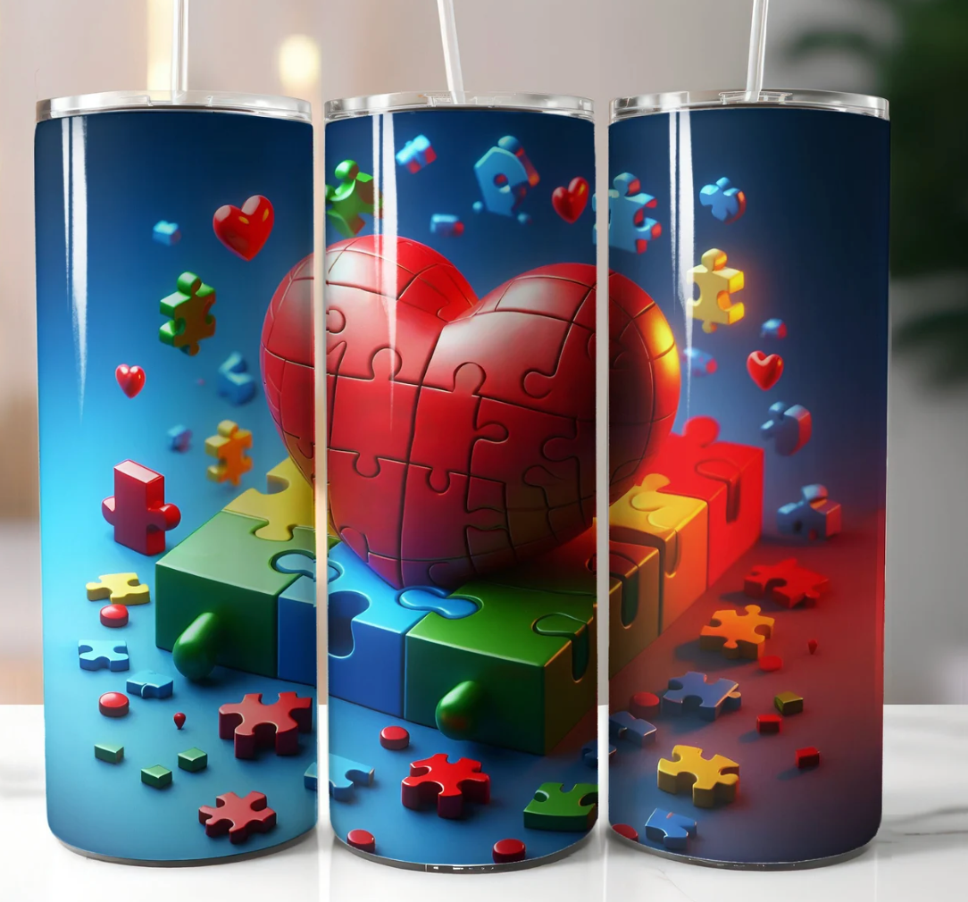 3D Autism Awareness Puzzle 20oz Skinny Tumbler