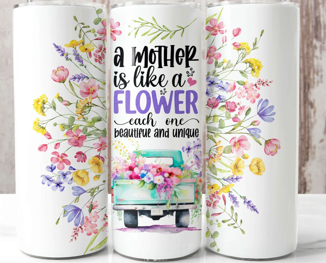 Spring Flowers Teal Pickup Truck-20oz Skinny Tumbler