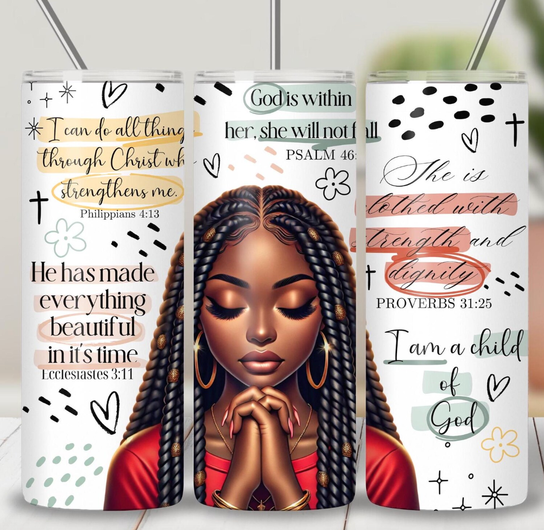 Black Woman Religious -20oz Skinny Tumbler