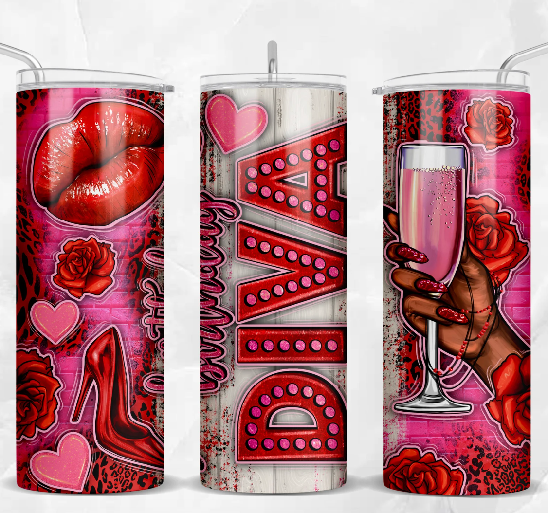 Pink Birthday diva (wine roae ,lips) 20oz transfer
