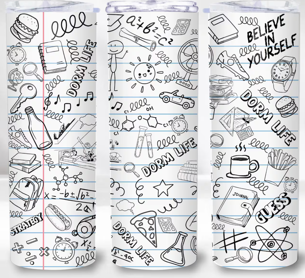 Back To School | Dorm Life Doodle -20oz Skinny Tumbler