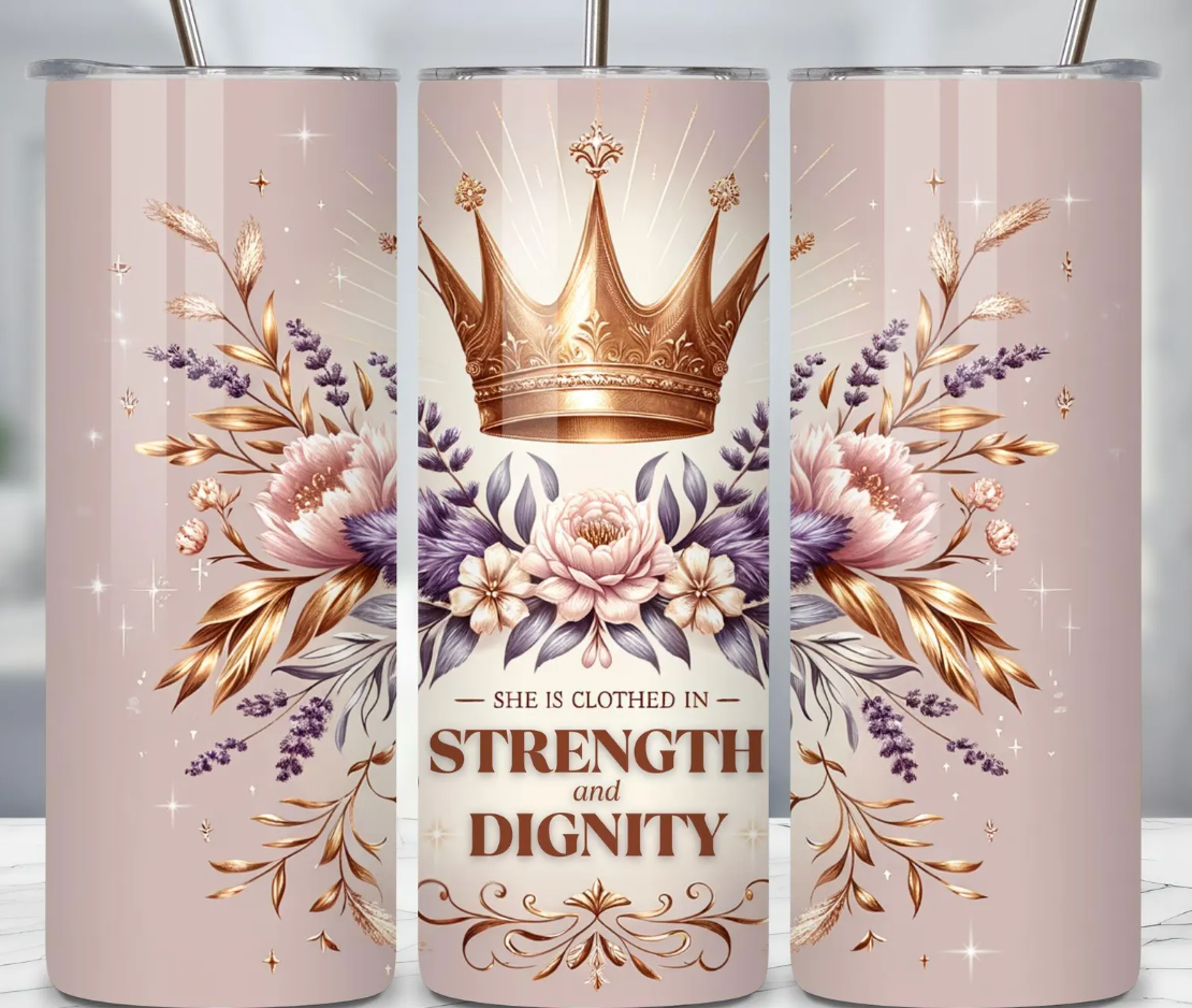 She is Clothed in Strength-20oz Skinny Tumbler