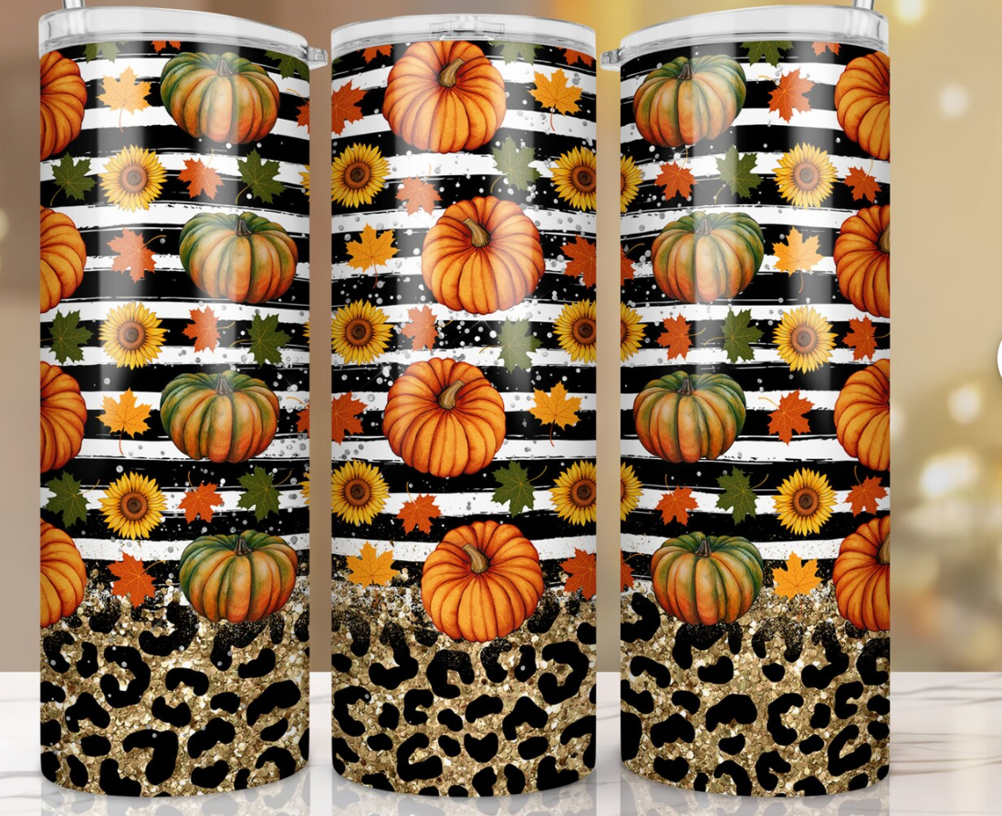 Glitter fall leaves, Fall Pumpkin -20oz Skinny Tumbler
