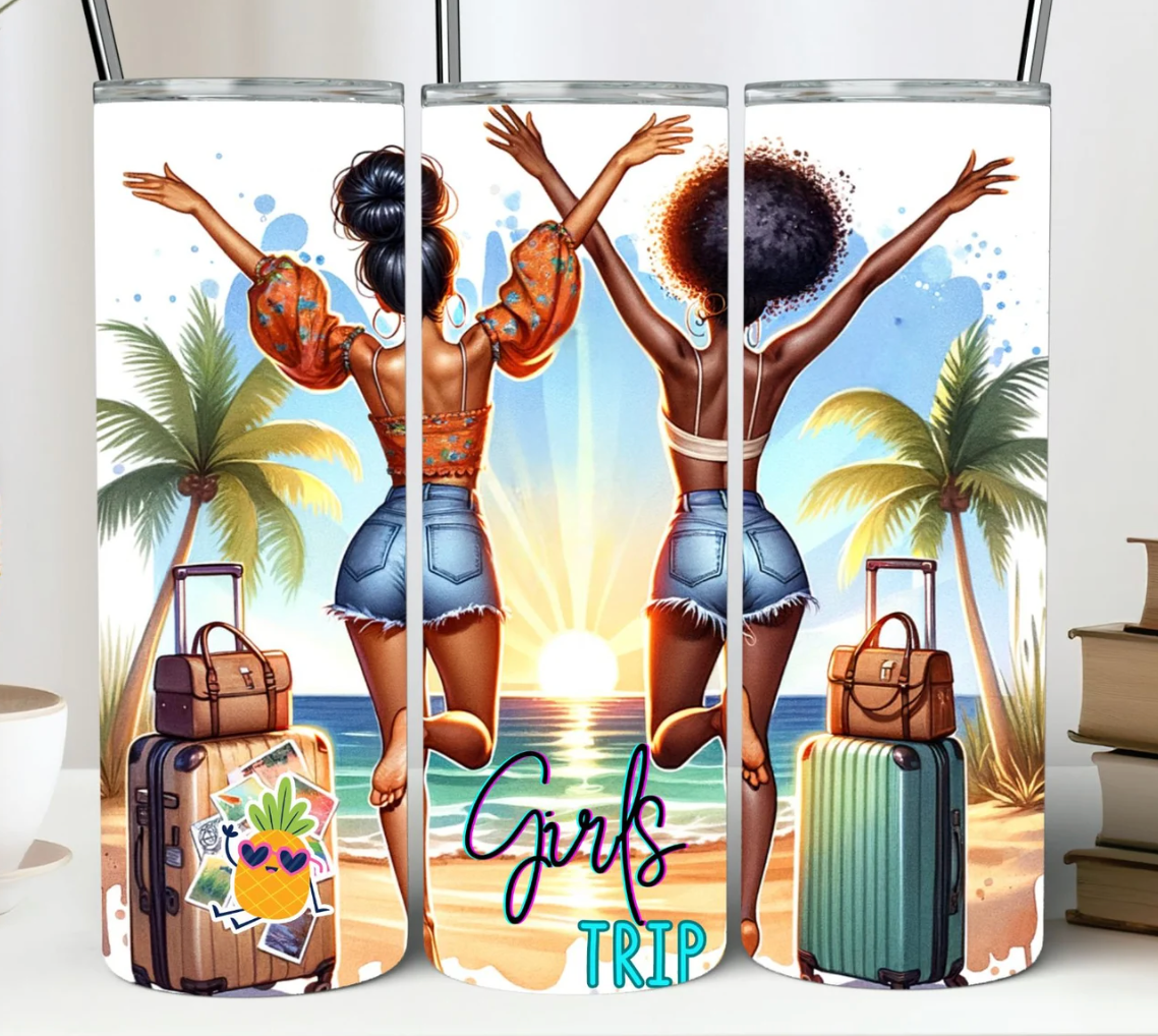 Friends Vacation Melanin Girls Friends Travel Tumbler-20oz Skinny Tumbler