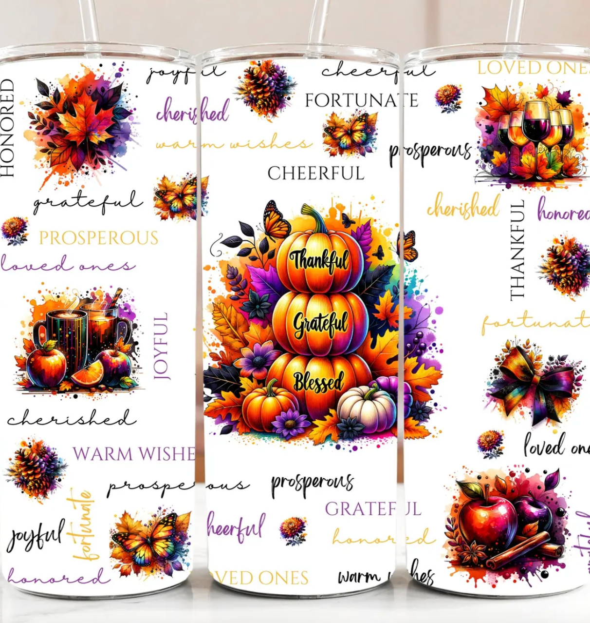 Thankful Grateful Blessed Appreciation -20oz Skinny Tumbler