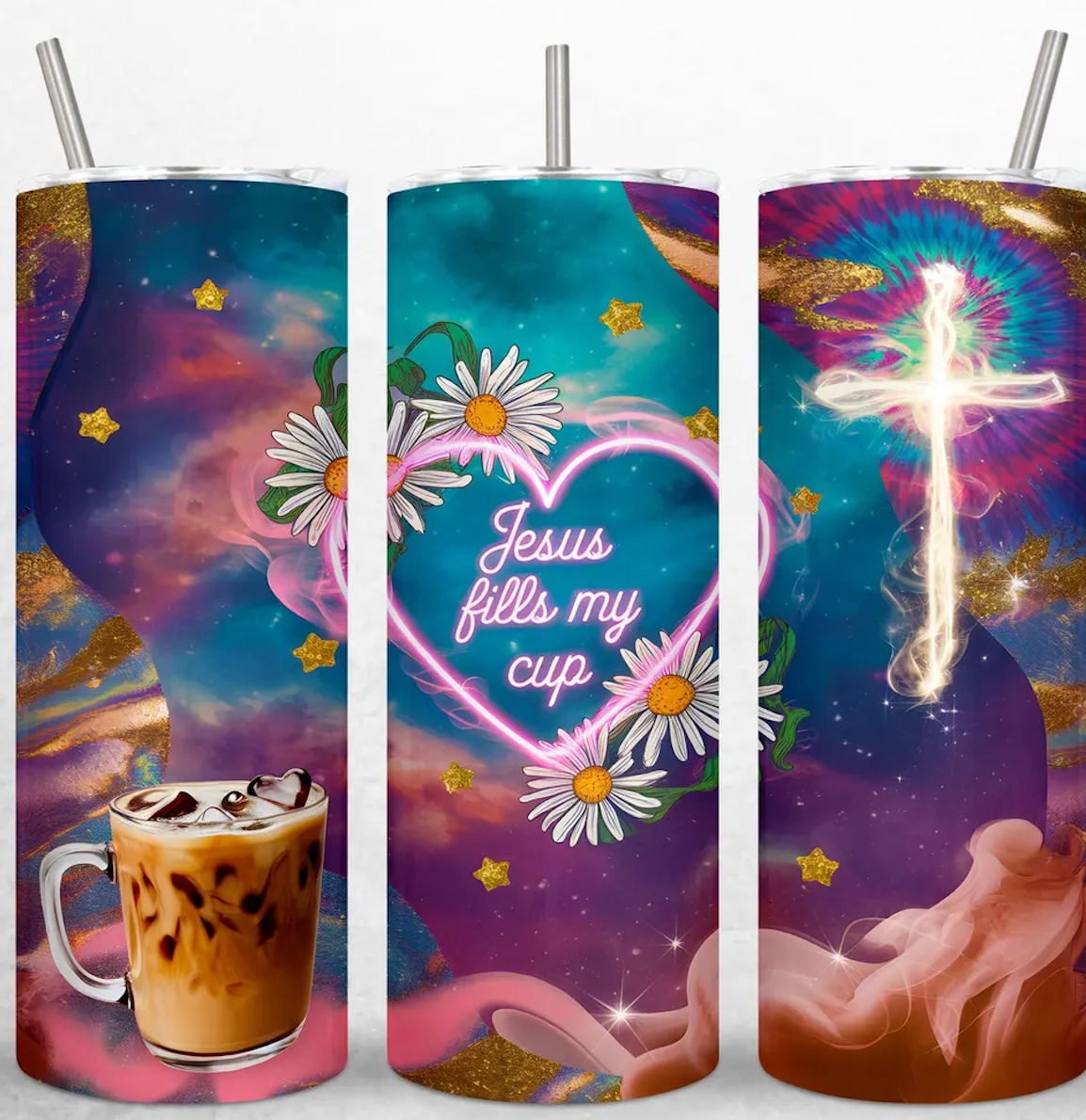 Jesus fills my cup (colorful colors) -20oz Skinny Tumbler