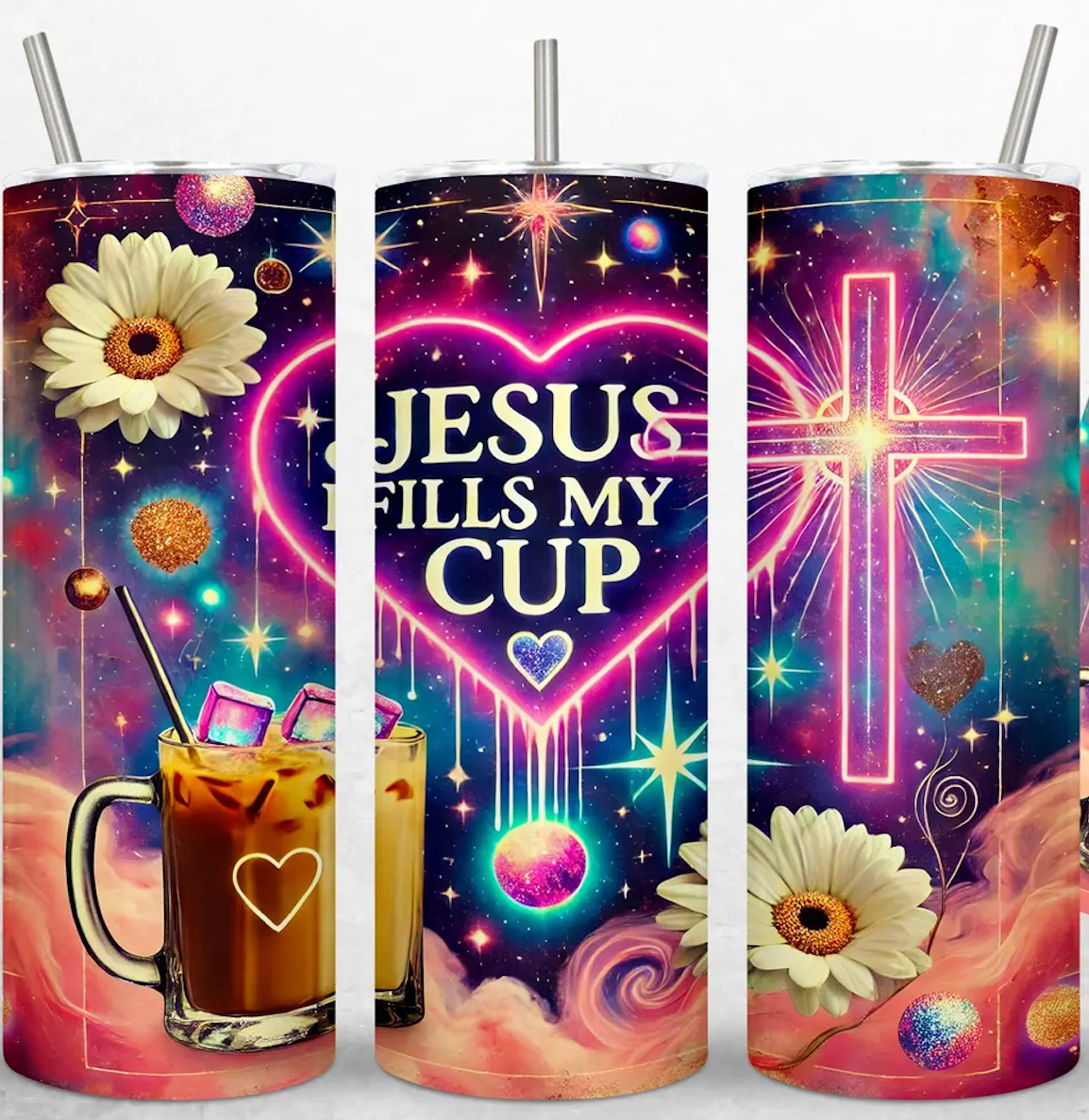 Jesus fills my cup (neon colors) -20oz Skinny Tumbler (Copy)