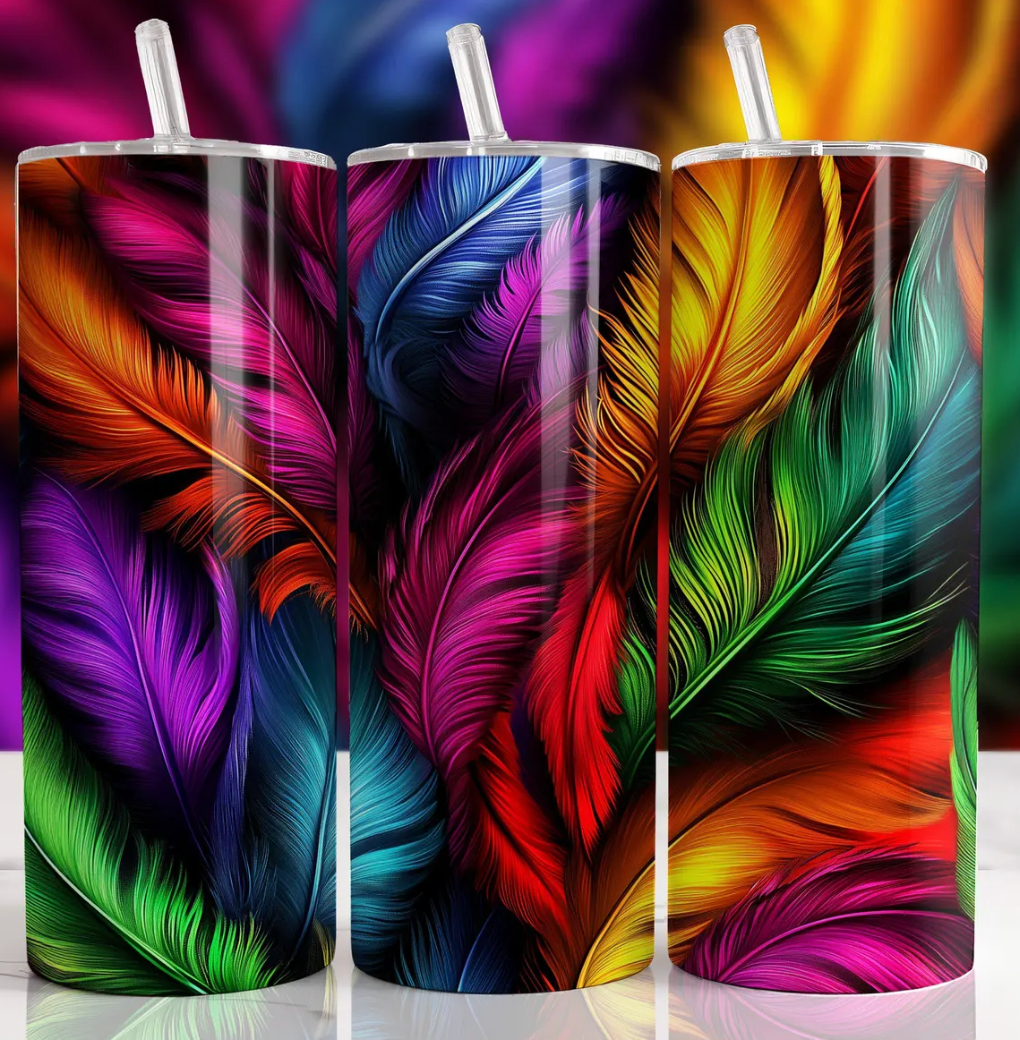 Colorful Feathers -20oz Skinny Tumbler